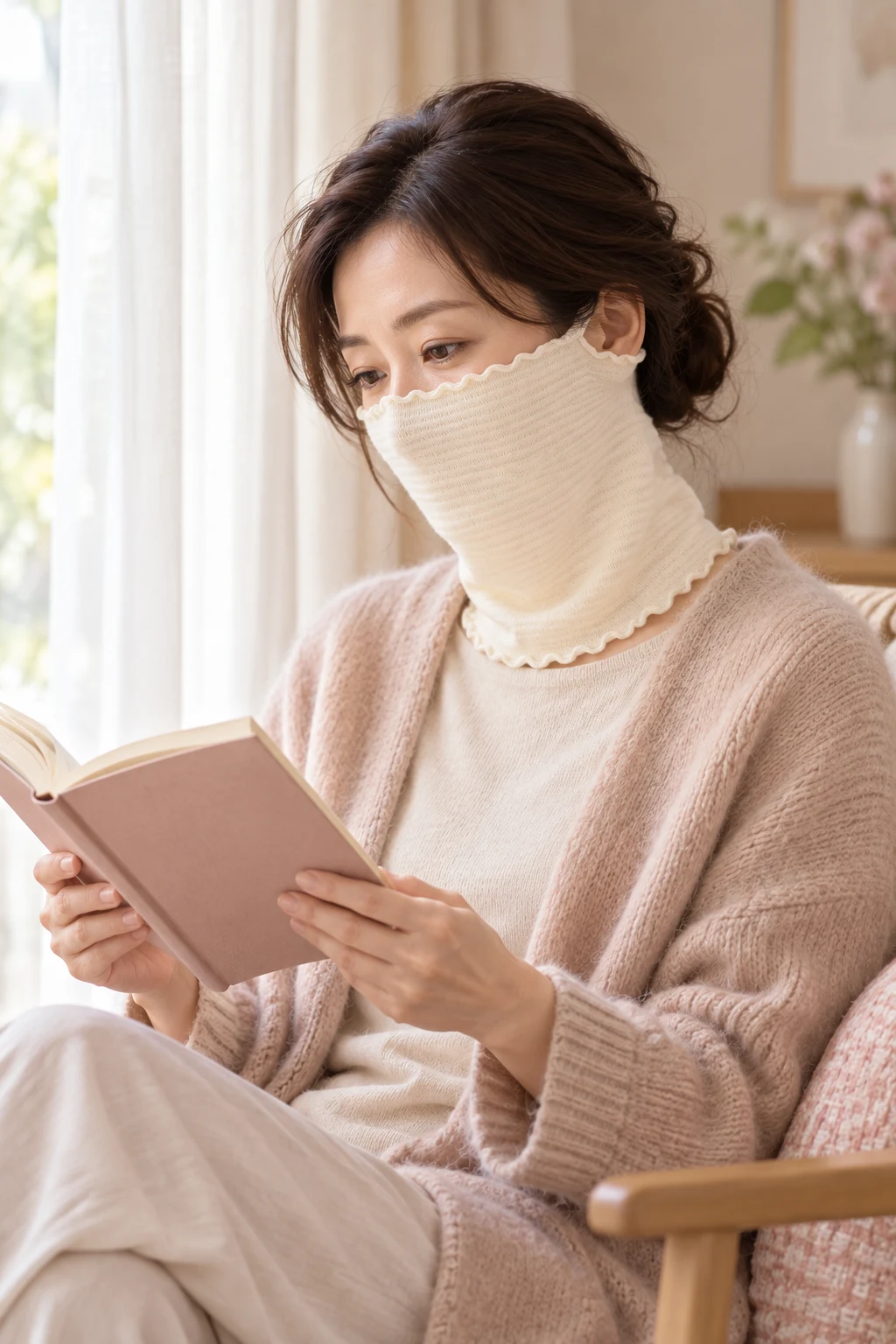 マスクを身に着けて読書するイメージ